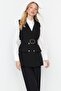 Black Belted Jacket Collar Woven Vest TCTAW23YL00014