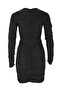 Black Long Sleeve Draped Crew Neck Mini Dress with Low-cut Chest and Belly - 2
