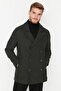 Khaki Regular Fit Double-Breasted Textured Winter Coat Tmnaw23Kb00002