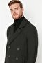 Khaki Regular Fit Double-Breasted Textured Winter Coat Tmnaw23Kb00002 - 2