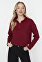 Bordo Selanik/Triko Görünümlü Fermuarlı Yaka Regular/Normal Kalıp Örme Sweatshirt TWOAW22SW0732 - 13