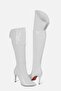 Women's White Patent Leather Back-Fold Zippered Over-The-Knee Stiletto Boots 576 - 4