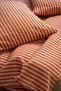 Orange Striped Linen Double Duvet Cover Pillow Set 200x220 Cm - 8