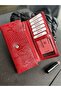 Crocodile Patterned Genuine Leather Red Women's Wallet with Plenty of Eyelets - 2
