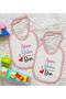 Kids 2-Piece Pink Baby Bib with Mom, Dad and Me Design-1 - 2