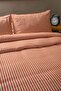 Orange Striped Linen Double Duvet Cover Pillow Set 200x220 Cm