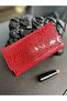 Crocodile Patterned Genuine Leather Red Women's Wallet with Plenty of Eyelets