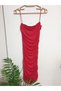 Women's Thin Elastic Strap Side Full Draped and Lined Mibidoy Knee Dress Red - 3