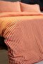 Orange Striped Linen Double Duvet Cover Pillow Set 200x220 Cm - 3
