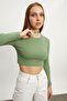 Women's Green Crew Neck Camisole Crop Body