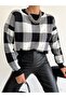 Stylish Black Color Plaid Pattern Round Collar Loose Cut Sweater 0122 - 2