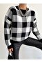 Stylish Black Color Plaid Pattern Round Collar Loose Cut Sweater 0122 - 3