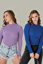 Women's 2-Piece Halter Neck Long Sleeve Ribbed Crop Blouse Set