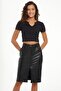 Women's Black Color Rose Gold Faux Leather Front Slit Midi Length Skirt - 3