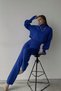 Turtleneck Embroidered Flexible Blue Knitwear Sweater And High Waist Blue Knitwear Trousers Set 015 - 6
