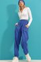 Women's Cobalt Blue High Waist Double Pocket Ribbed Inside Jogging Sweatpants ALC-X9365 - 2