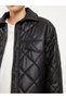 Shirt Collar Quilted Long Sleeve Women's Leather Look Coat - 4