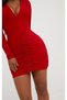 Tknfashion Flexible Fabric Low-cut Chest Gather Detailed Long Sleeve Red Mini Dress 394 - 5