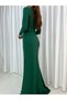 Double Breasted Neck Long Sleeve Green Color Slit Belted Long Evening Dress and Graduation Dress 714 582256 - 3