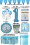 1 Year Old Boy Birthday Party Set for 8 Persons with Blue Numbers and White Balloons (plates, glasses, napkins etc.)