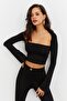 Women's Black Window Crop Blouse B1905
