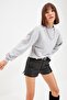 Gri Kalın İçi Polarlı Dik Yaka Relaxed/Rahat Kalıp Örme Sweatshirt TWOAW20SW0584 - 6