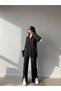 Mooi Boutique Wide Ribbed Front-Zippered Slit-Hem Grasse Set 8731 - Black