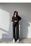 Mooi Boutique Wide Ribbed Front-Zippered Slit-Hem Grasse Set 8731 - Black - 2