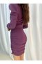 U Neck Princess Sleeve Draped Crepe Fabric Mini Dress - 3