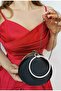 Women's Satin Black Round Evening Dress Clutch Portfolio Bag - 3