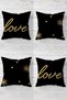 Gold Love and Snowflake Patterned Hidden Zippered Throw Pillow Cover Sofa Pillow Cover Set (4pcs)