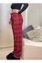 Red Black Plaid Checked Women's Velvet Pajama Bottom Tracksuit Cotton - 3