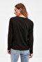 Siyah %100 Pamuk Uzun Kollu Bisiklet Yaka Regular/Normal Kalıp Basic Örme T-Shirt TWOAW21TS0098 - 6