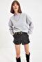 Gri Kalın İçi Polarlı Dik Yaka Relaxed/Rahat Kalıp Örme Sweatshirt TWOAW20SW0584 - 9
