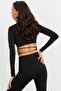 Women's Black Open Waist Crop Blouse GÇ115 - 2