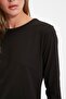 Siyah %100 Pamuk Uzun Kollu Bisiklet Yaka Regular/Normal Kalıp Basic Örme T-Shirt TWOAW21TS0098 - 2