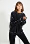 Siyah Oversize/Geniş Kalıp Karyoka Dikişli Kalın İçi Polarlı Örme Sweatshirt TWOAW22SW0267 - 2