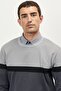Men's Grey-black Standard Fit Regular Cut Crew Neck Honeycomb Textured Winter Knitwear Sweater - 3