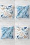 Blue Butterflies and Marble Pattern Concealed Zippered Throw Pillow Cover Sofa Pillow Cover Set (4pcs)