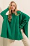 Women's Green Oversize Slit Poncho Sweater - 2