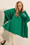 Women's Green Oversize Slit Poncho Sweater - 3