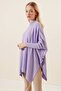 Women's Lilac Oversize Slit Poncho Sweater - 5