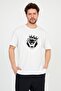 Men's Ecru Front Lion Printed Crew Neck Oversize Cotton T-shirt