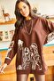 Women's Bitter Brown Figured Oversize Sweatshirt SWT-19000452