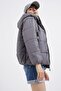 Women's Gray Wide Cut Oversize Hooded Puffer Coat - 3