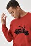 Men's Red-black Standard Fit Crew Neck Patterned 100% Cotton Knitwear Sweater - 5