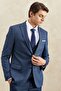 Men's Navy Blue Slim Fit Slim Fit Swallow Collar Classic Suit with Dobby Vest