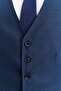 Men's Navy Blue Slim Fit Slim Fit Swallow Collar Classic Suit with Dobby Vest - 6