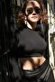 Women's Black Half Fisherman Long Sleeve Crop - 3