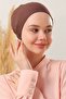 Women's Hijab Stitched Set Bonnet Brown 3 Pieces Tieable Combed Cotton Bonnet - 2